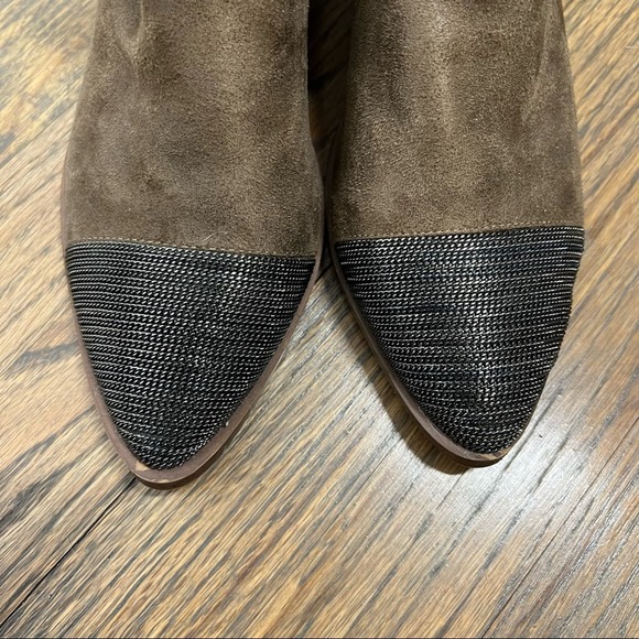 Chain Toe Ankle Booties Bohemian Edgy Faux Leather Suede Brown 8.5 - Picture 7 of 10